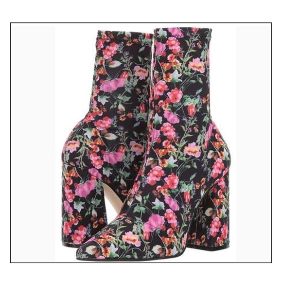 Steve Madden Black Floral Lombard Sock Booties - Picture 3 of 4